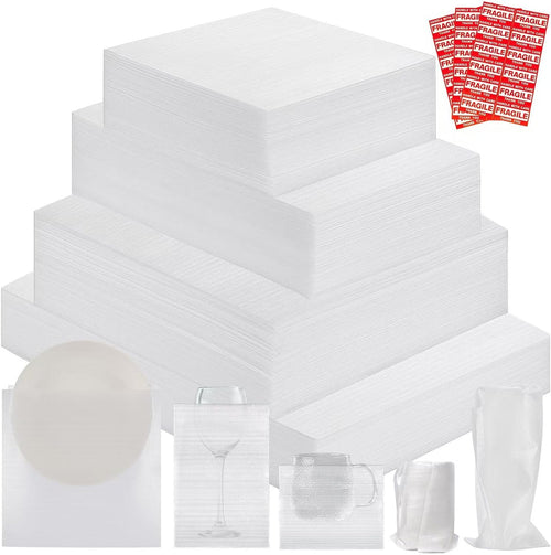 320 pcs Moving Packaging Supplies, 260 Cushioning Foam Pouches and Sheets, 4 Sizes (16x12", 12x12", 12x7.8", 7.8x7.8") with 60 Fragile Stickers, Cushion Foam Pouch for Moving, Packaging, Storage.